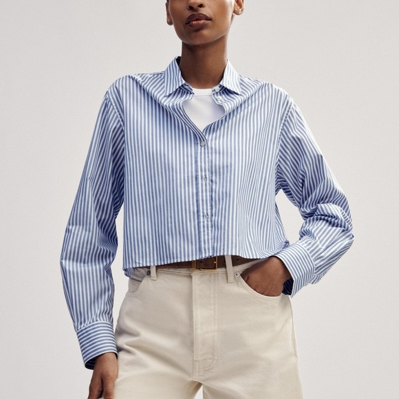 ME+EM Tops - ME+EM
Women's Blue Cotton Striped Crop Shirt - US size 6
